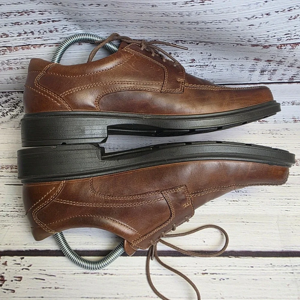 ECCO Helsinki Mens 42 Brown Leather Bicycle Toe Lace Up Derby Oxford Shoes Dress